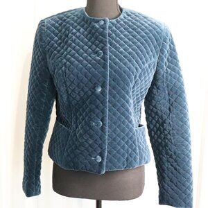 Herman Geist Women's Vintage Velvet Teal Cropped Quilted Jacket Size 10 EUC